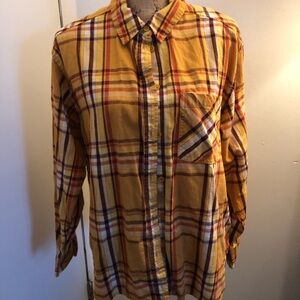 Time and Tru Mustard Plaid Button-Down Shirt